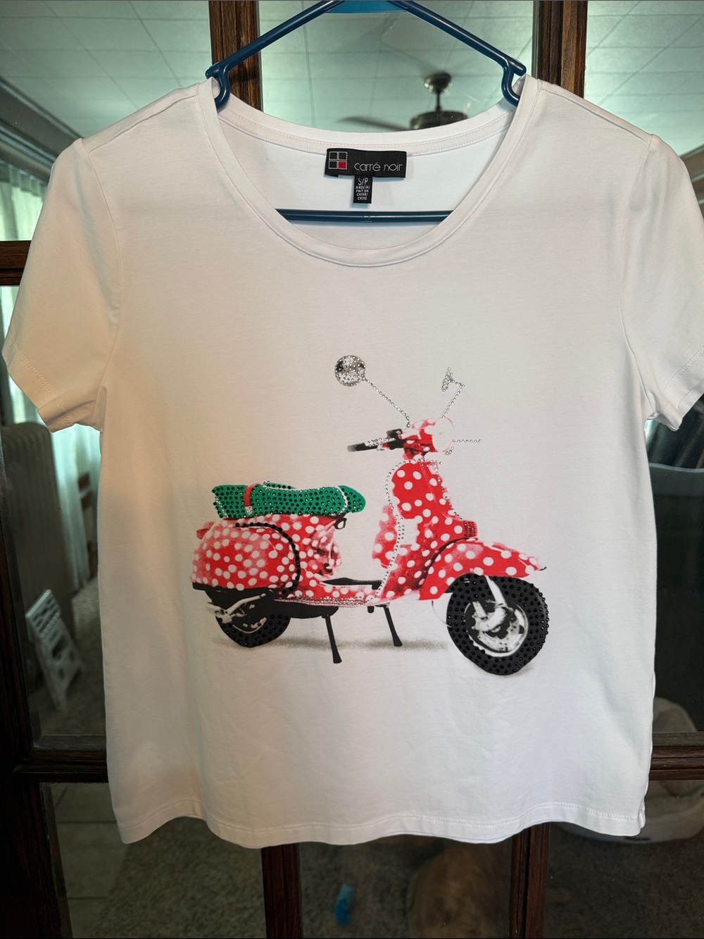 Carre Noir White Polka Dot‎ Scooter Rhinestone Embellished Graphic Tee Small